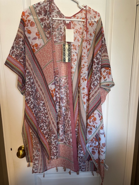 Ultra Pink Sweaters - Ultra Pink Floral Patchwork Duster Kimono - Pink & Orange Accents